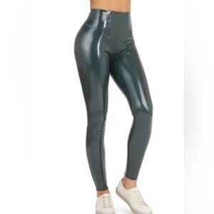 SPANX Dark Green Faux Patent Leather Leggings